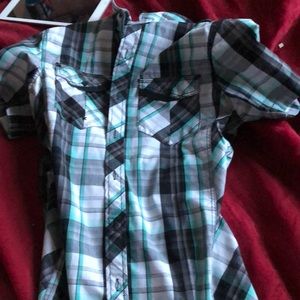 Blue and grey button up